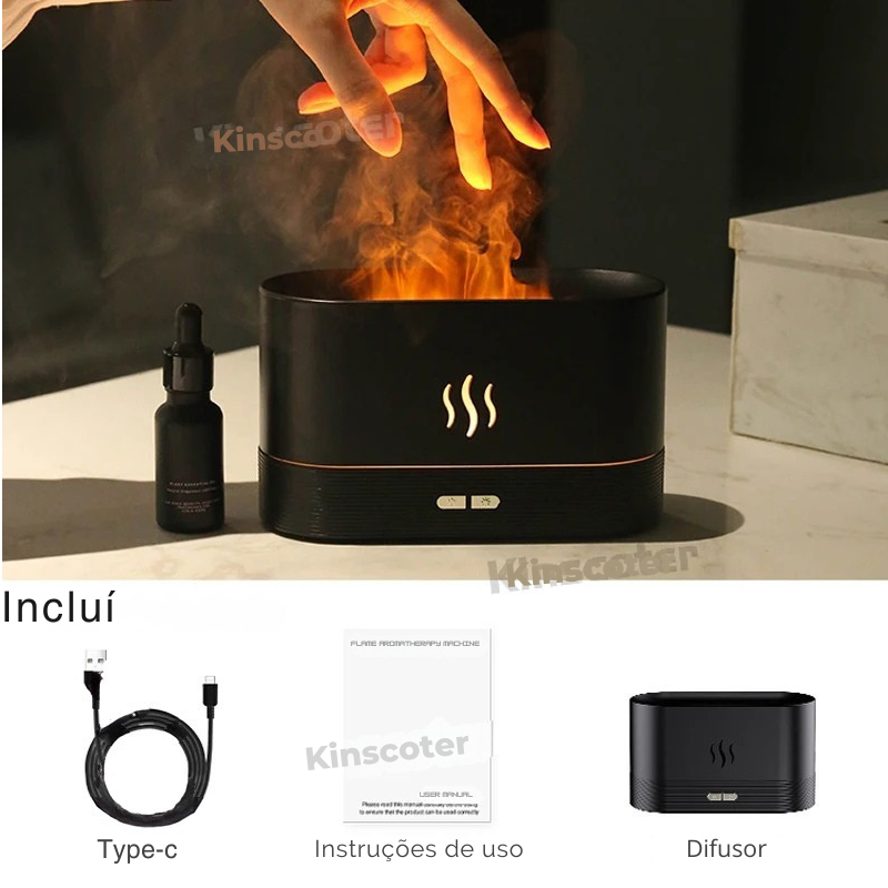 Difusor de Aromas USB com Efeito Chama RGB