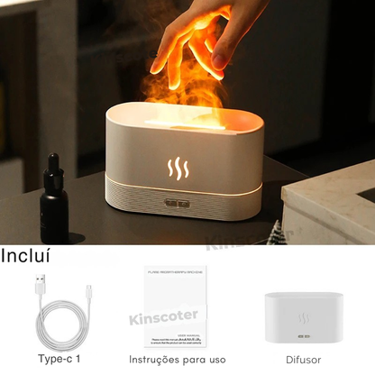 Difusor de Aromas USB com Efeito Chama RGB