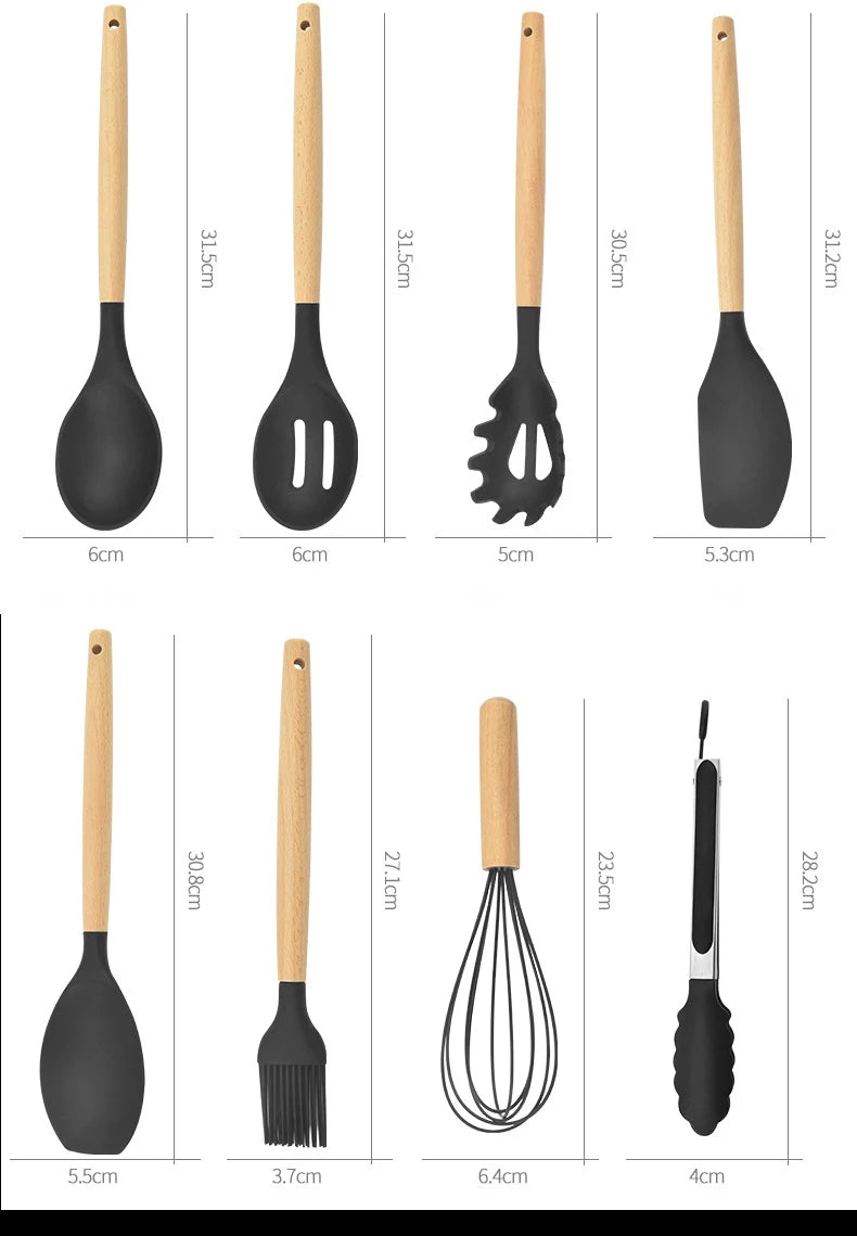 Conjunto de Utensílios de Cozinha em Silicone AJOYOUS